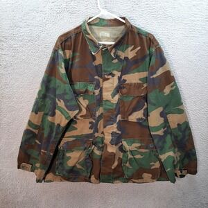 Vintage Military Jacket Adult Large Regular Woodland Camouflage Warm Weather